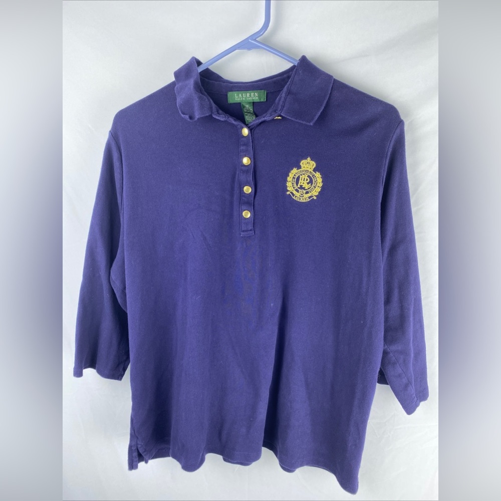 lauren ralph lauren polo shirt 1X  badge logo blue with gold buttons